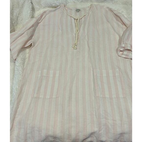 J Crew Womens Cotton Linen V Neck Beach Tunic Pink Stripes 2XL - Picture 2 of 6